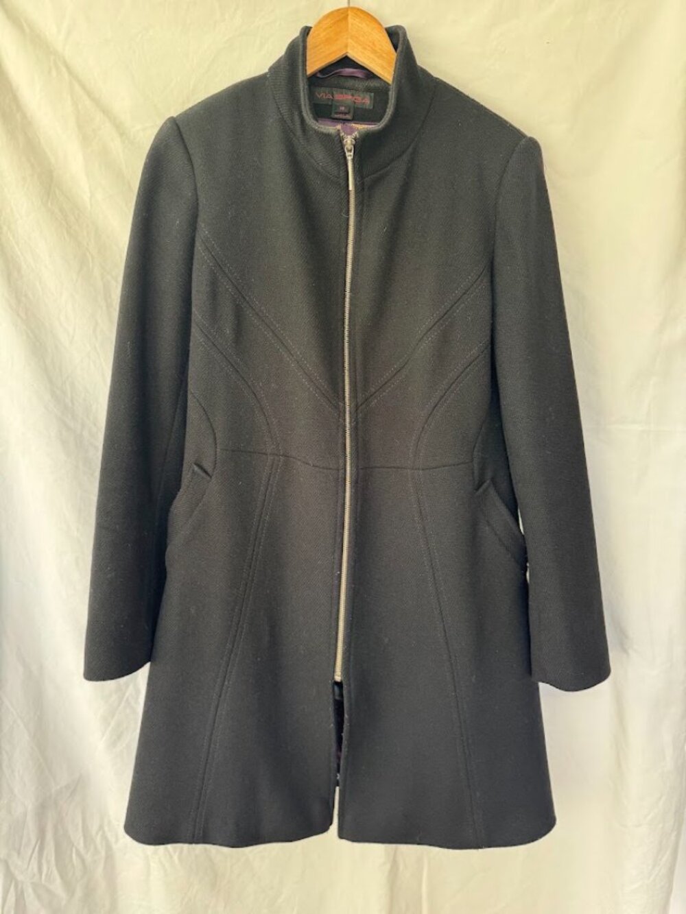 Via Spiga Black Wool Walker Coat